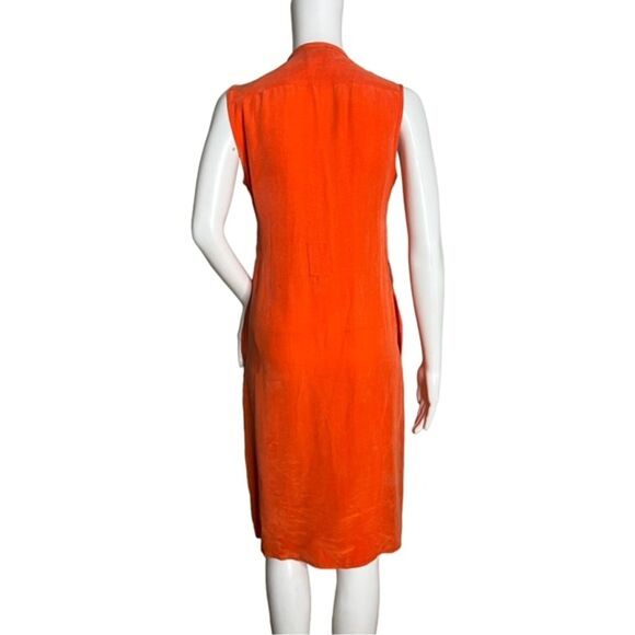 Massimo Dutti Dress Women Small Orange Sleeveless Pleat Front Keyhole Midi Party - Picture 3 of 5